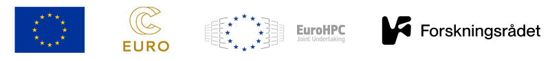 Logorad med logoene til EU, EuroCC, EuroHPC JU og Forskningsrådet