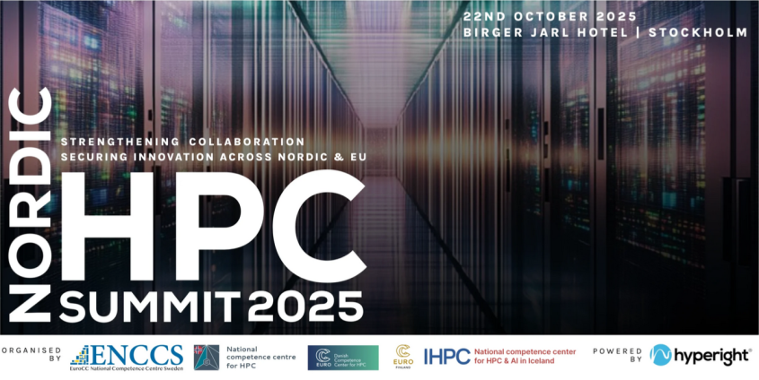 Web banner for Nordic HPC Summiut 2025 organised by the Nordic NCCs.