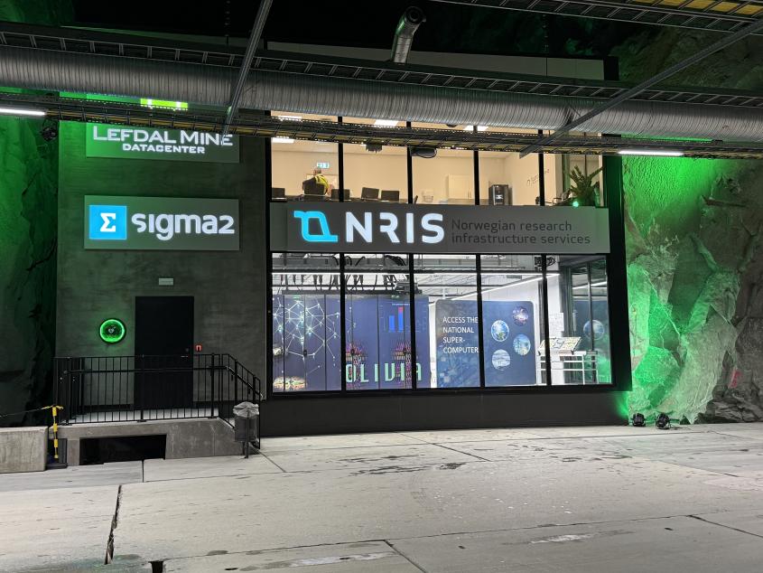 Sigma2's datahall housing supercomputer Olivia inside an old mine