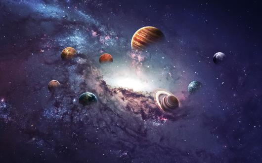 Planets in a solar system.