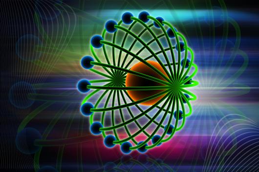 Abstract colourful illustration of atoms.